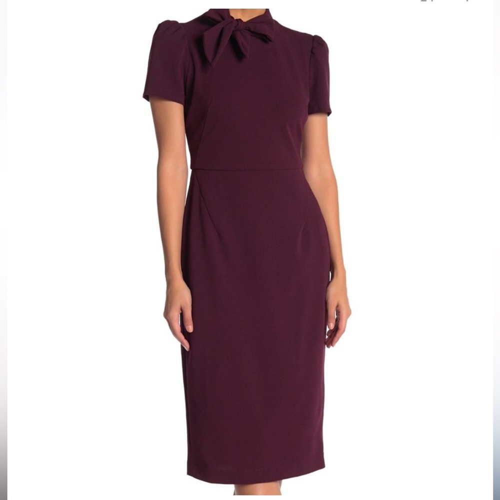 NWT Maggy London Short Sleeve Neck Tie Scuba Dress in Wine size 4